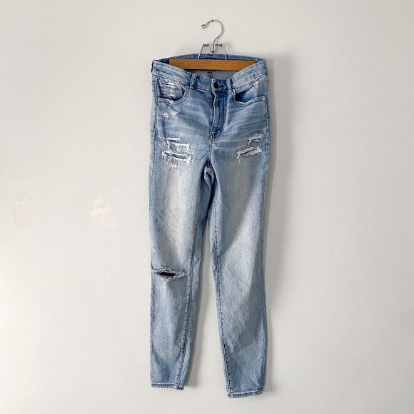 American Eagle Curvy Super High-Waisted Jegging Denim Distressed Jean - 6 Long - Picture 2 of 6